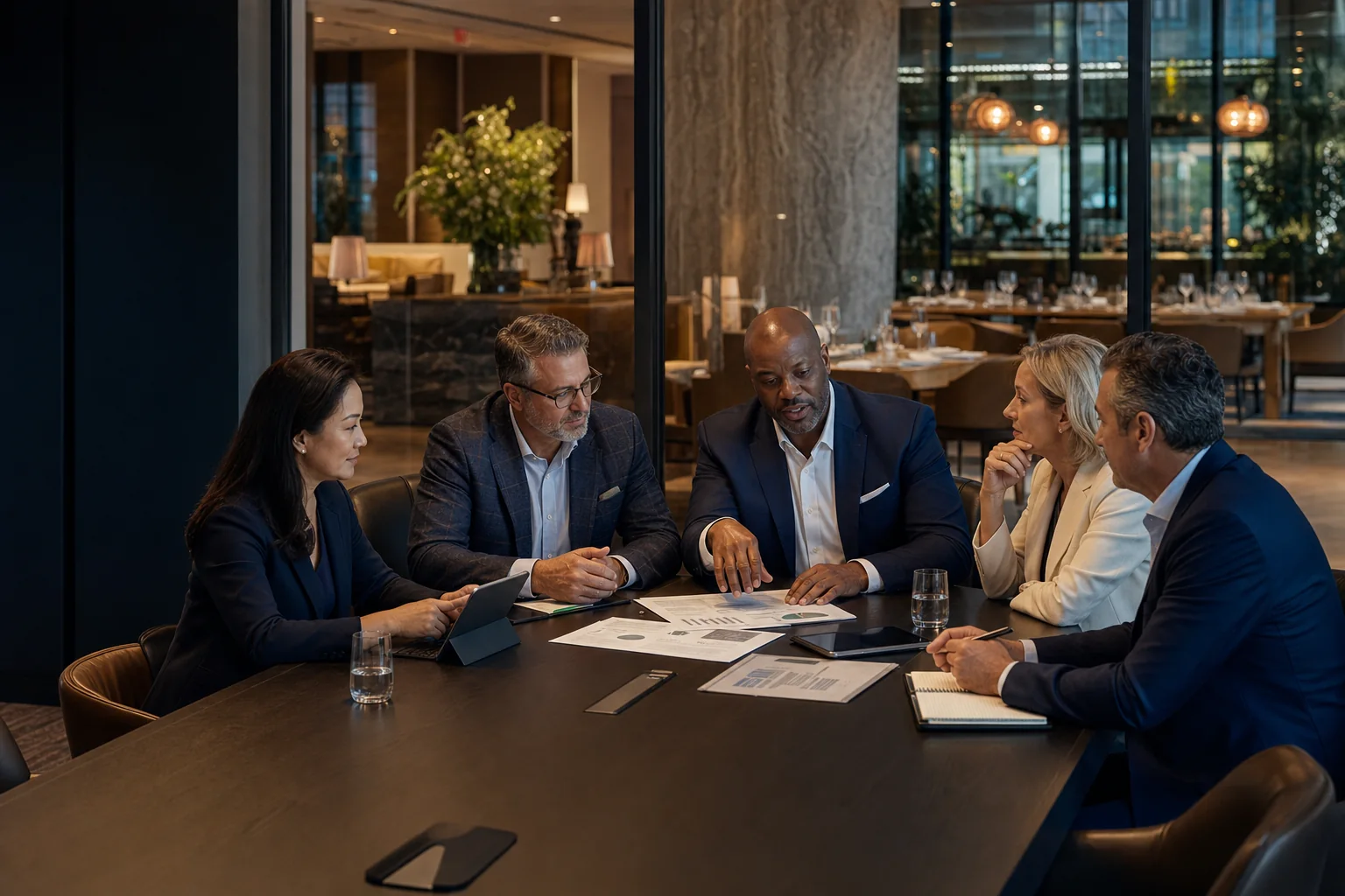 Hotel and restaurant leaders reviewing an employee relief program