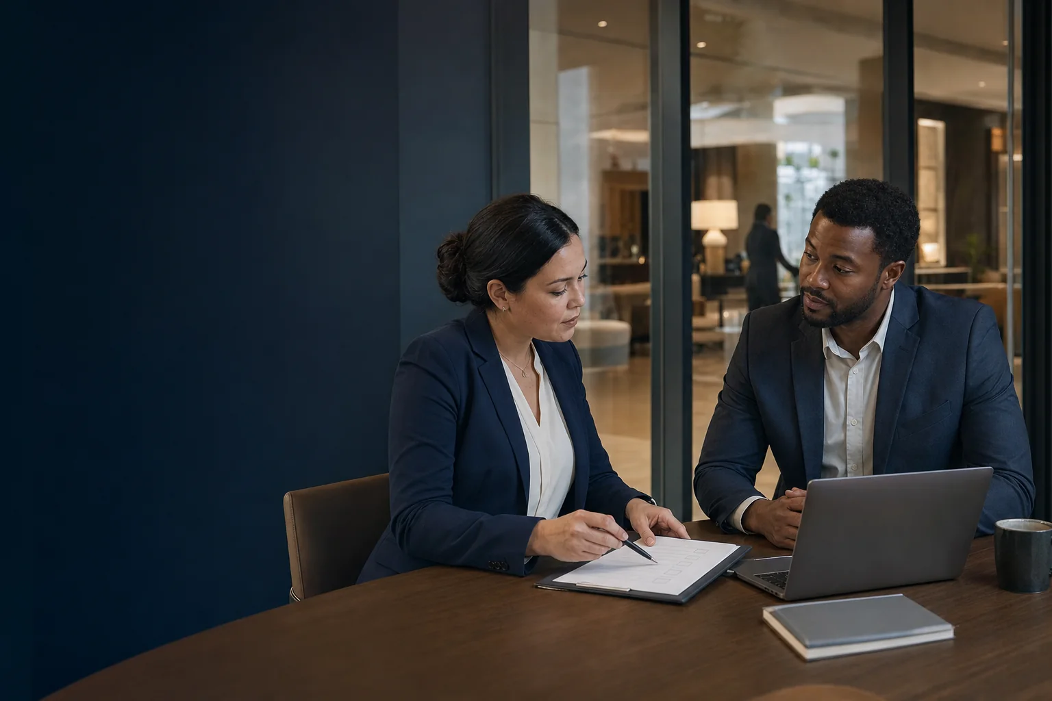 Relief program professionals evaluating a hospitality pilot model