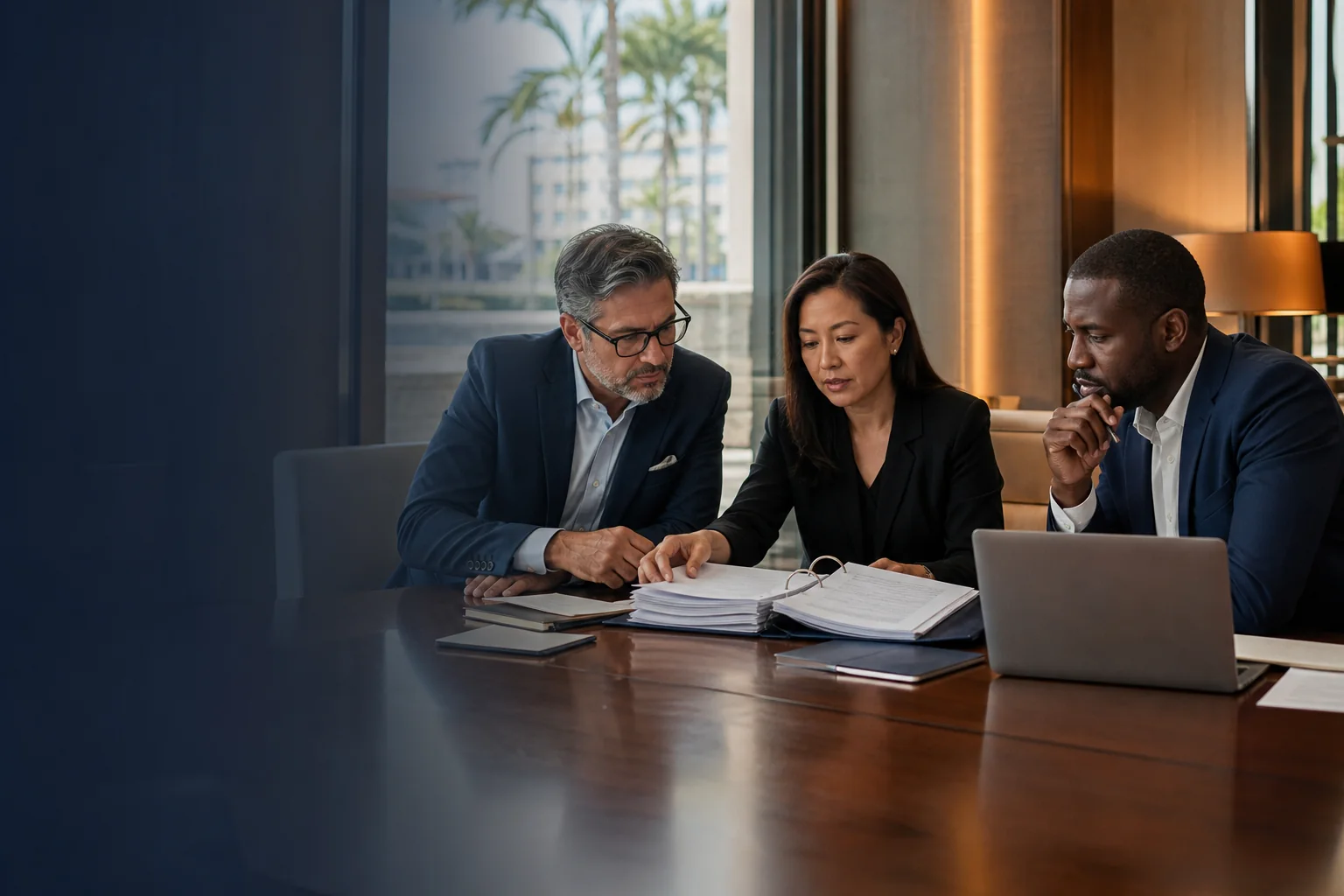 Independent professionals reviewing governance and financial controls